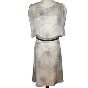 Louis Feraud Vintage 90s Designer 100% Silk Size 4 Dress Lined Blue Yellow White